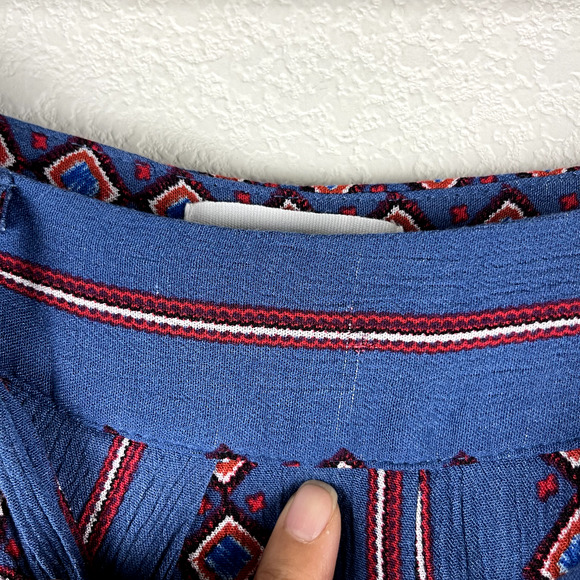 L'atiste Wide Leg Pants Womens Large Blue Size Zip Slit Waist Tie Boho Aztec - Picture 14 of 14